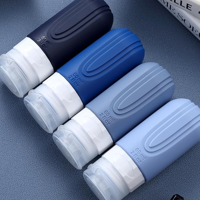 Travel Bottles for Toiletries, Tsa Approved 2oz Travel size Bottles, BPA Free Leak Proof Travels Toiletry Containers, Traveler Accessories with Toiletry Bag for Shampoo Liquid (4 Pack)