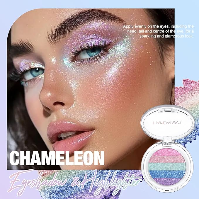 Multi-Use Chameleon Eyeshadow & Highlighter Palette – Iridescent Multichrome Shimmer with Color-Shifting Glow, Long-Lasting Waterproof Glitter Makeup for Eyes, Face & Festival (Dreamy Galaxy)