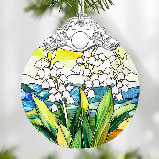 Christmas Ornaments: Stained Glass-Style May Birth Flower Ornament – Christmas Tree Decorations, Holiday Party Gifts, Mother's Day & Birthday Gifts for Women, Mom & Grandma | Birth Flower Gift