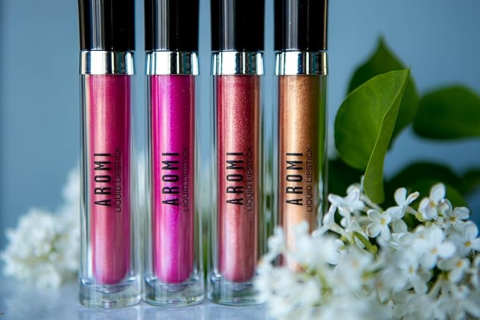 Aromi Metallic Liquid Lipstick | Peachy Pink, Coral Lip Color with Shimmery Finish, Long-lasting, Vegan, Cruelty-free, Smudge Proof, Gluten Free (Rose Gold)
