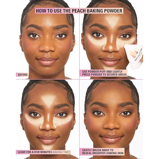 Revolution Beauty London, Loose Baking Powder, Makeup Setting Powder, Long-Lasting Coverage, Mattifies & Reduces Shine, Peach, 1.12 oz