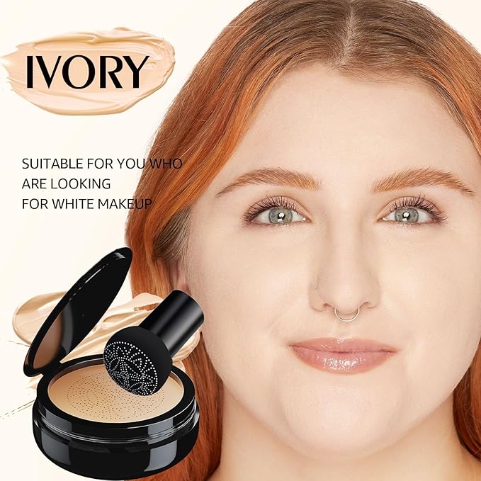 Mushroom Head Air Cushion CC Cream - Tattoo Cover up Makeup Waterproof Long-Lasting Moisturizing Concealer Foundation, Even Skin Tone for All Skin Types (Ivory)