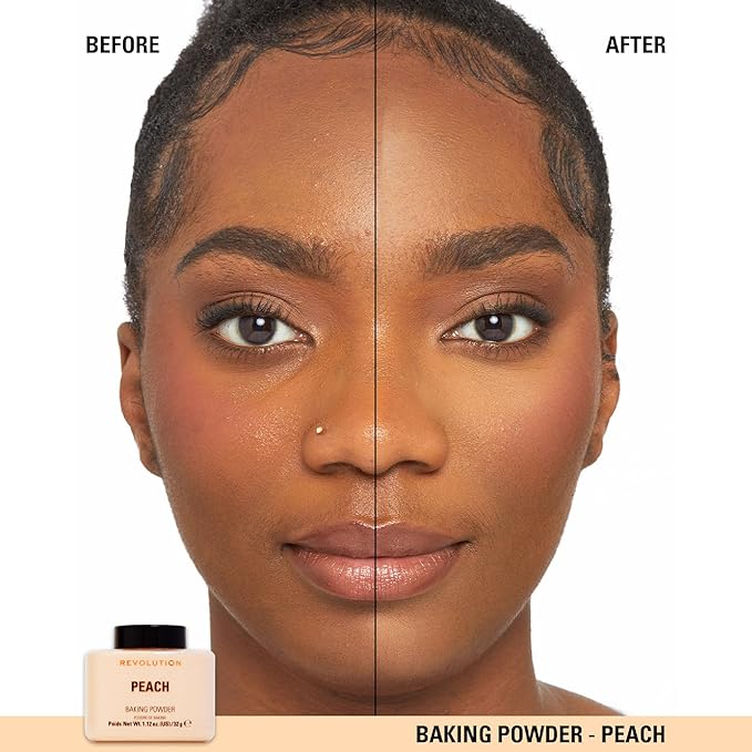 Revolution Beauty London, Loose Baking Powder, Makeup Setting Powder, Long-Lasting Coverage, Mattifies & Reduces Shine, Peach, 1.12 oz