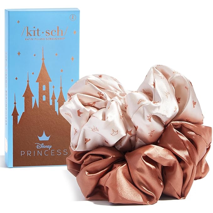 Kitsch & Disney Satin Scrunchies for Women - No Crease Hair Ties for Girls | Big Scrunchies with All Hair Types and Textures, Perfect for Day or Night | Ideal Gifts for Women - 2 Pcs, Desert Crown