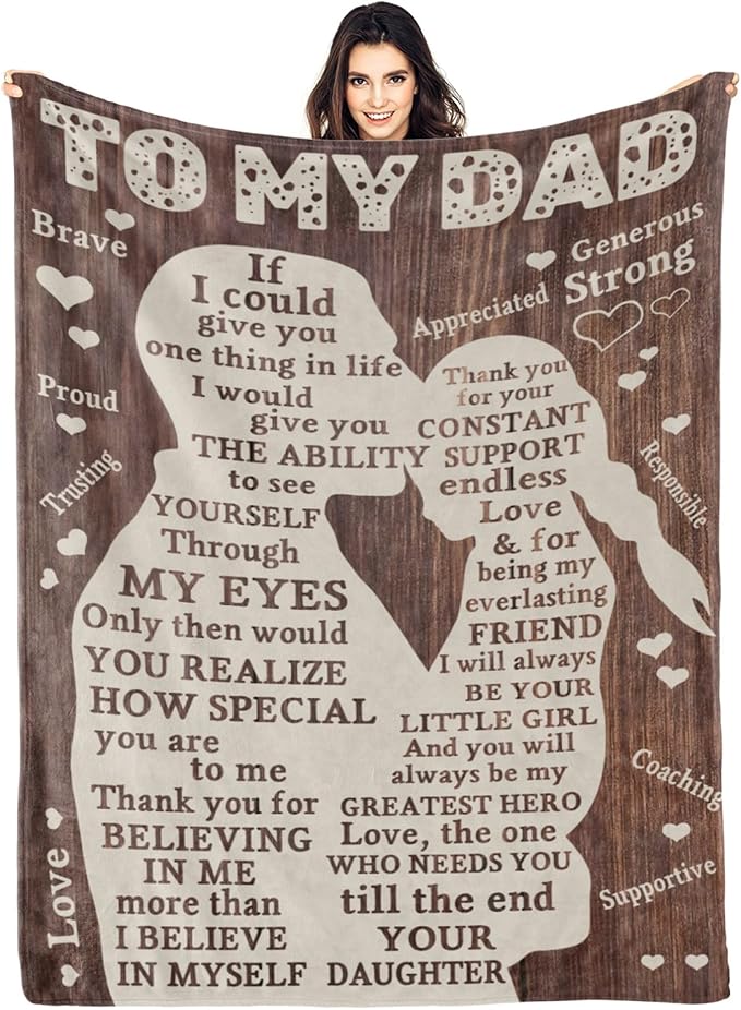Fathers Day Blanket Gifts for Dad from Daughter, Best Dad Ever Blanket, Father Throw Blankets, 70" L x 50" W