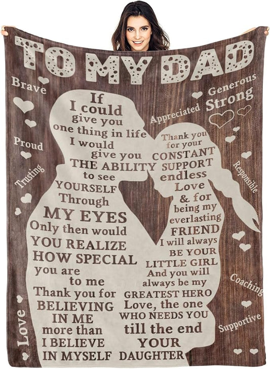 Fathers Day Blanket Gifts for Dad from Daughter, Best Dad Ever Blanket, Father Throw Blankets, 70" L x 50" W