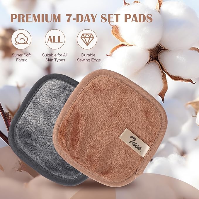 Orighty Makeup Remover Cloths 7-Day Set, Premium & Reusable Makeup Remover Pads, Erase Make-up With Just Water, Make-up Set For Eyes, Lips, Foundation and more, Ideal Choice For Women (Neutrals)
