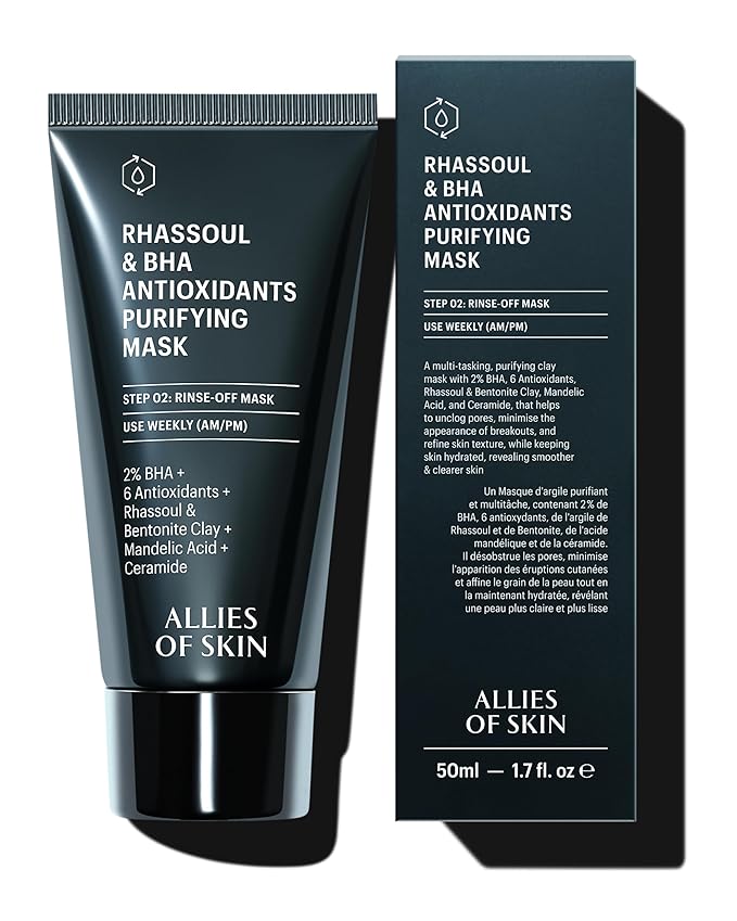 Allies of Skin 2% BHA & Rhassoul Clay Face Mask | Weekly Treatment to Reduce Pores and Blemishes | Control Breakouts, Acne and Blackheads | Hydrate and Retain Moisture (1.7 oz)