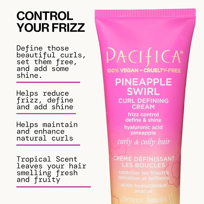 Pacifica Beauty Pineapple Curls Curl Cream & Refresher Mist Set for Curly & Coily Hair – Defining Cream + Day 2 Curl Refresh Spray, Enhances Definition, Tames Frizz, Vegan & Cruelty-Free