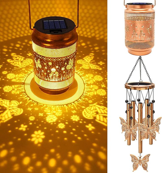 Butterfly Solar Wind Chimes for Outside, Gifts for Christmas Mom Women Grandma Birthday Memorial Teacher, 32" Windchimes Outdoor Decor Hanging Solar Lantern for Garden Porch Patio Backyard