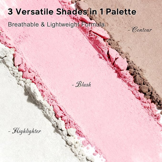 Color Nymph 3-Shade Contour Palette with Highlighter Bronzer Blush for Fair Skin - Highlighting & Contouring Makeup Palette to Sculpt + Glow, Vegan Cruelty-Free, Shimmer & Matte Travel Makeup Kit #01