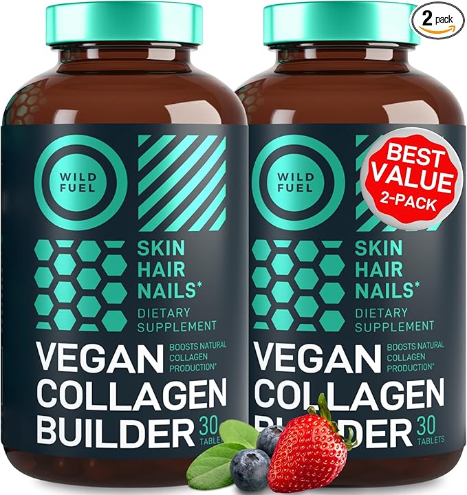 Vegan Collagen Booster Tablets - Cruelty-Free Vegan Collagen Supplements - Biotin, Organic Superfood, Plant Based Collagen Vitamins for Skin, Hair, Nails - 2-Pack, 60 Vegeterian Collagen Boost Pills