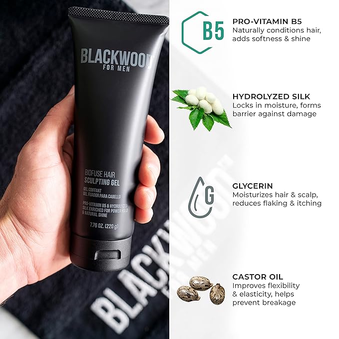 Blackwood For Men BioFuse Hair Sculpting Gel - Long Lasting Hold - Natural Vegan Formula Hair Styling Product for All Hair Types - Sulfate Free, Paraben Free, & Cruelty Free (4.23 Oz)
