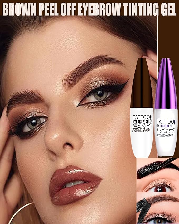 Peel Off Eyebrow Gel Kit,2Pcs Brown Tattoo Eyebrow Tinting Gel Easy Peel Off Tinted Eye Brow,Waterproof Long-lasting Up to 3 Days Brows Tinting for Women Natural Defined&Fuller Eyes Makeup Gift Set-01