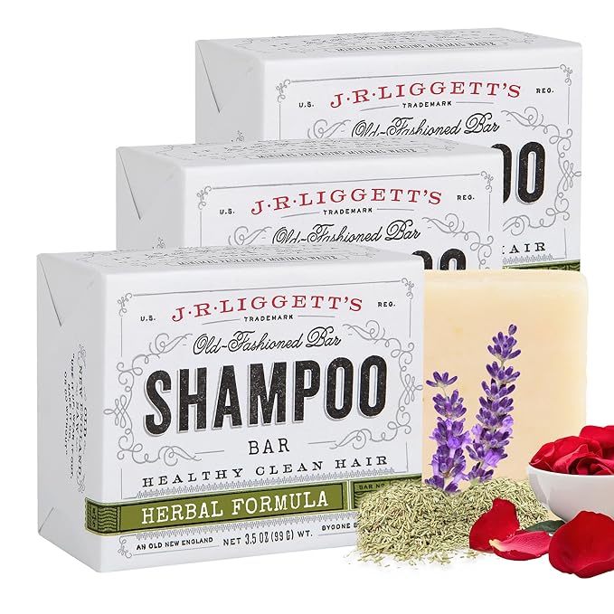 J·R·LIGGETT'S All-Natural Shampoo Bar, Herbal Formula - Supports Strong and Healthy Hair - Nourish Follicles with Antioxidants and Vitamins - Detergent and Sulfate-Free, Set of 3, 3.5 Ounce Bar