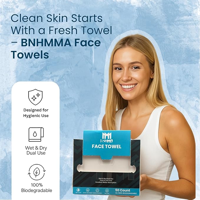Clean Face Towels - Extra Soft 100% Dry Cotton Face Wipes, Disposable Face Towels, Dry Face Towelettes for Makeup Removal, Biodegradable Wipes, Single - Use Towels, 50 CT