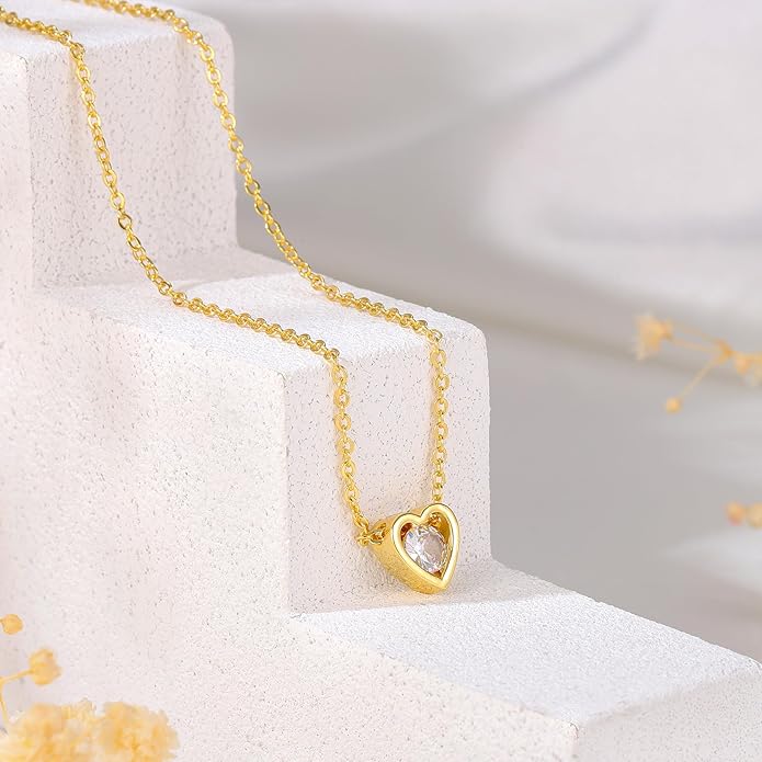 Dainty Gold Heart Necklace for Women - 14K Gold/Silver Plated Cute Heart Handmade Disc Circle Bee Choker Adjustable Necklace for Women Trendy Jewelry