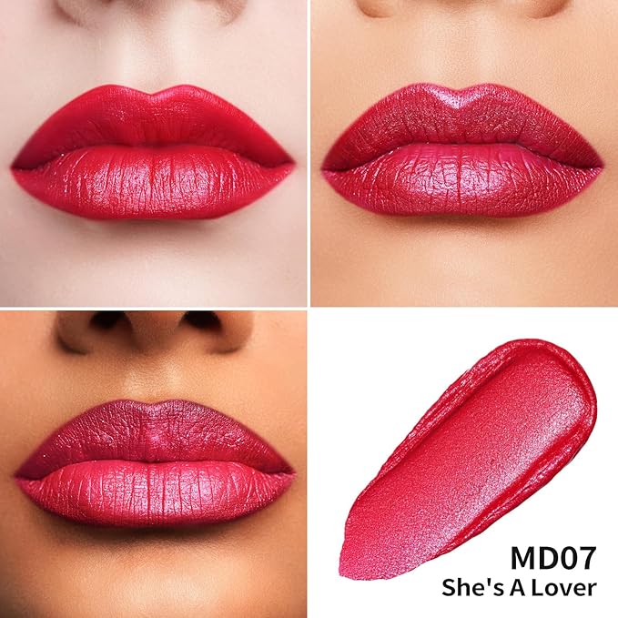 Oulac Red Lipsticks for Women Metallic Lipstick, Long Lasting Lip Gloss Waterproof, Glitter Lipstick Lip & Eye 2 IN 1, High Impact Lip Color, No Transfer, Vegan MD07