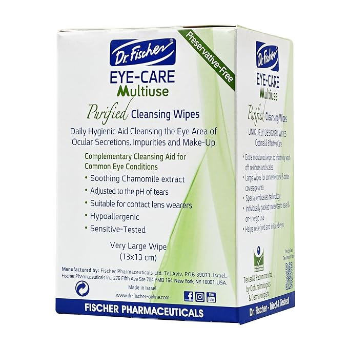 Dr. Fischer Eye Wipes - Hypoallergenic Eyelid Wipes for Everyday Eye Conditions and Gentle Makeup Remover. (6 packs of 30 wipes each)