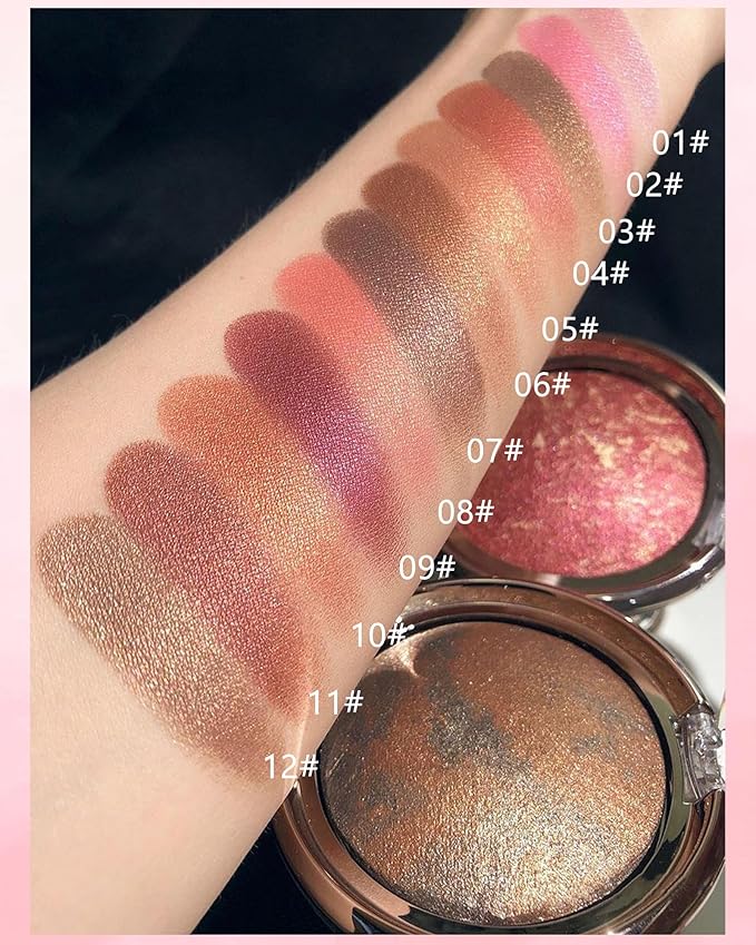 Baked Powder Blush, Glow Marbleized Blusher Powder Palette,Lightweight Shimmery Cruelty-Free face Blush for Cheeks,Eyeshadow & Highlight,Makeup Gift for Women rubores de maquillaje(0.49Ounce)-04