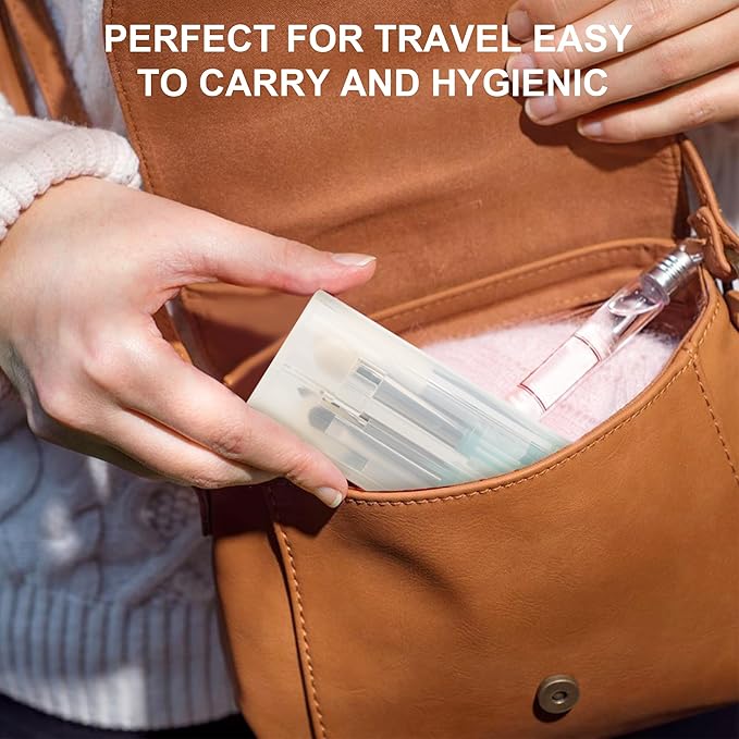 Docolor 6 Pieces Travel Makeup Brush Set, Portable On-The-Go Makeup Brush Set Travel Size Makeup Brushes for Powder Contour Blush Eyeshadow Brow Brush Make Up Brushes with Brush Foldable Holder