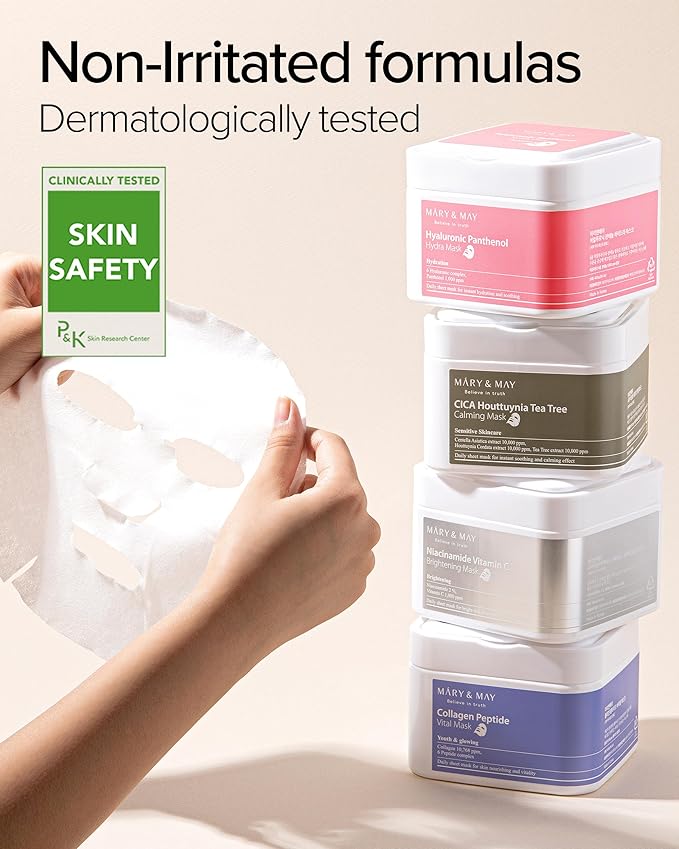 Mary&May Niacinamide Vitamin C Mask | 30 Sheets | Daily Korean Face Mask | Hydrates, Boosts Elasticity, Strengthens Skin Barrier & Reduces Dark Spots | Moisturizing & Firming Sheet Mask