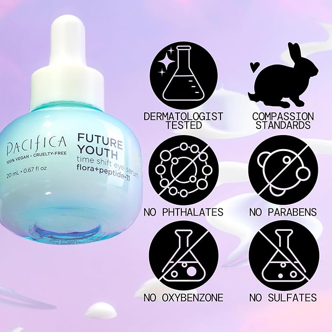Pacifica Future Youth Time Shift Eye Serum – Peptide Eye Serum for Fine Lines & Dark Circles, Lifting & Firming Under Eye Treatment w/Flora + Peptide-11, Unscented Hydrating Gel for All Skin Types