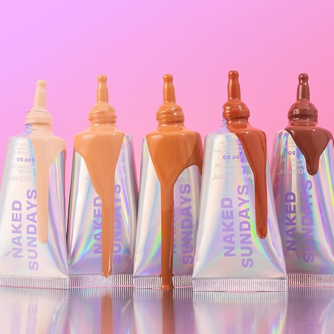 Naked Sundays BeautyScreen™ SPF 50 Mineral Peptide Foundation Tint – 2-in-1 Skin Tint & Mineral Sunscreen | Radiant, Buildable Coverage, Acne-Safe, Infused with Peptides (9.6. Rich Neutral, 1.01 oz)