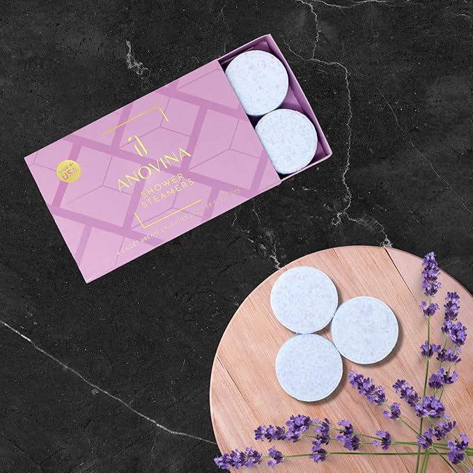 Anovina Lavender Shower Steamers USA Made – Calming Aromatherapy Shower Bombs – Relaxation & Self-Care – Lavender Gifts for Women and Calming Gifts for Women, Perfect for Home & Holiday Wellness