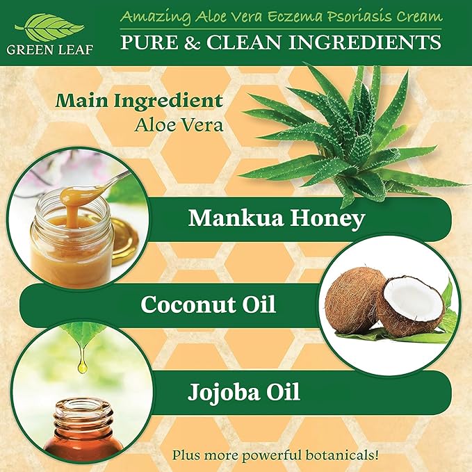 Manuka Honey Eczema Cream Moisturizing Lotion Treatment For Psoriasis Relief - Itchy, Dry Skin Rash Ointment -Skin Soothing Moisturizer Baby Kids & Adults -High Strength Body & Face Cream 8oz