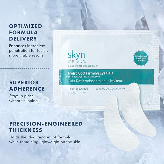 Skyn ICELAND Hydro Cool Firming Under Eye Patches, Instant Cooling for Puffy, Tired Eyes with Peptides and Coenzyme Q10, 10 Minute Treatment, Vegan, All Skin Types, 12 Pairs