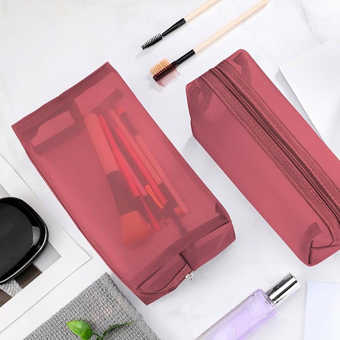 6 Pieces Mesh Makeup Bags Mesh Cosmetic Bag Portable Travel Organizing Zipper Pouch Toiletries Makeup Pouches for Home Office Travel Accessories