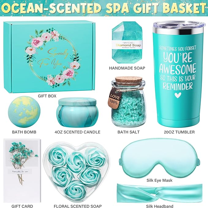 Birthday Gifts for Women Friendship, Ocean Relaxing Spa Gifts Basket for Women Self Care Gifts, Thank You Gifts Bath Set Mothers Day Gifts for Mom Her Best Friend Wife Sister Coworker Nurse Teacher