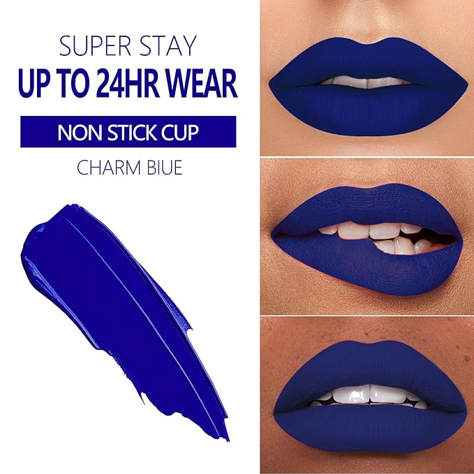 MAKI YIKA Dark Blue Lipstick for Women Color Stay Long Lasting Lipsticks, No Smudge Matte Liquid Lipstick Transferproof Cruelty-Free Lip Color | CHARM BLUE