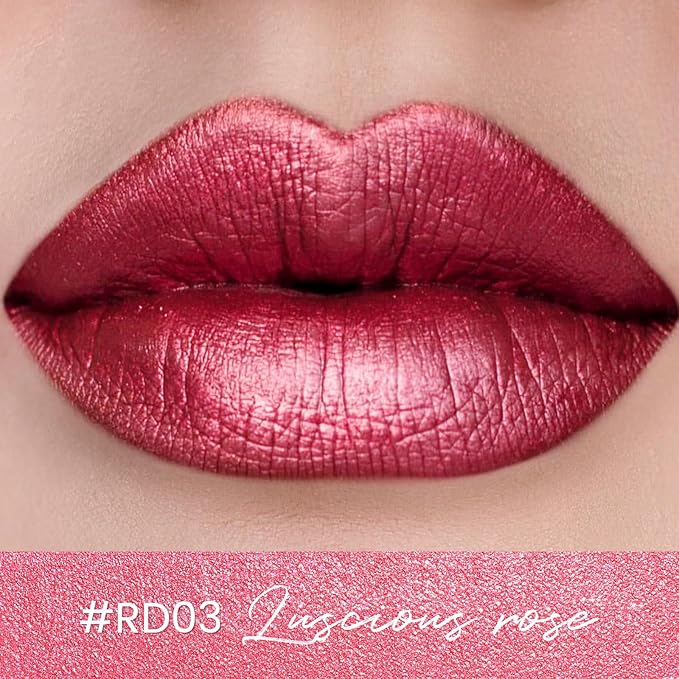 FOCALLURE Metallic Liquid Lipstick,Non Stick Cup Lip Gloss,High Impact Lip Color with Transfer-proof Wear,Long Lasting & Waterproof Lipstick Makeup for Women,RD03 LUSCIOUS ROSE