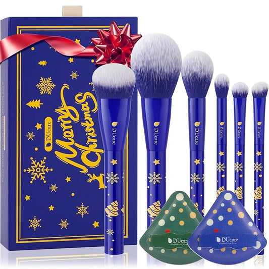 DUcare Christmas Makeup Brushes Set 6Pcs Makeup Brush Set Premium Synthetic Kabuki Foundation Blending Face Powder Blush Concealers Eye Shadows Brushes