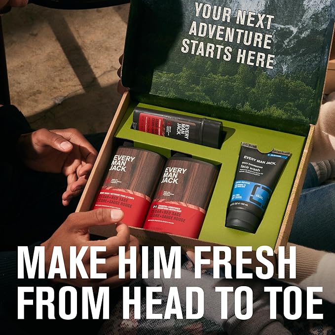 Every Man Jack Men’s Cedar + Red Sage Bath and Body Gift Set - Clean Ingredients & a Cedar, Sage, and Spice scent - Round Out His Routine with Men’s Body Wash, 2-in-1 Shampoo, Deodorant & Face Wash