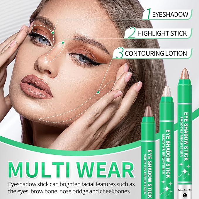 AWCCXMYM 8PCS Cream Eyeshadow Stick Set Smooth Brightener Shimmer Eye Shadow Sticks Long-Lasting Eyeshadow Pencil for Daily & Party Christmas Eye Makeup