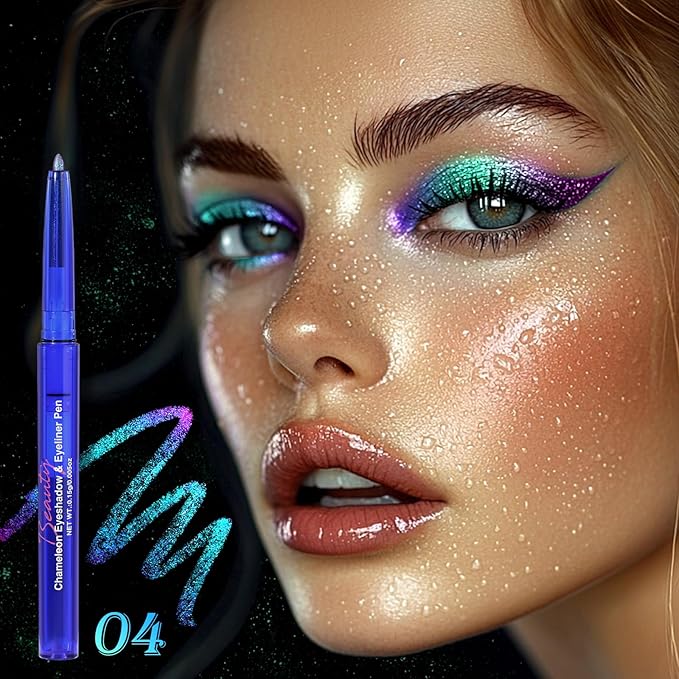 UCANBE Chameleon Eyeshadow & Eyeliner Gel Pencil-Multichrome Shifting Colors Metallic Glitter Eye Makeup,Waterproof Long-Lasting Smudge-Proof Multi-Dimensional Color (Teal Green to Rose Magenta)