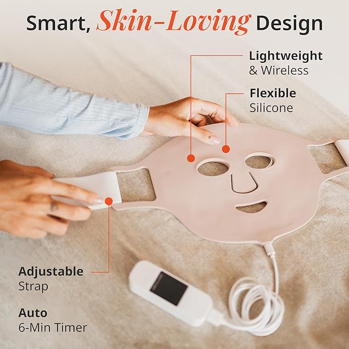 Vanity Planet VANA Red & Blue Light LED Face Mask - Silicone Light Therapy Mask for Anti-Aging, Acne Treatment - Adjustable, Lightweight, Reusable