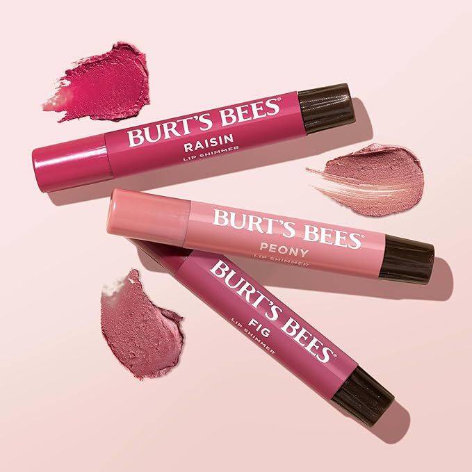 Burt's Bees Christmas Gifts, Lip Shimmer Nude Collection, Tinted Lip Balm Stick, Moisturizing for Hydration with Natural Glowy Pigmented Finish & Buildable Color, Value Pack, 3 Tubes x 0.09 Oz