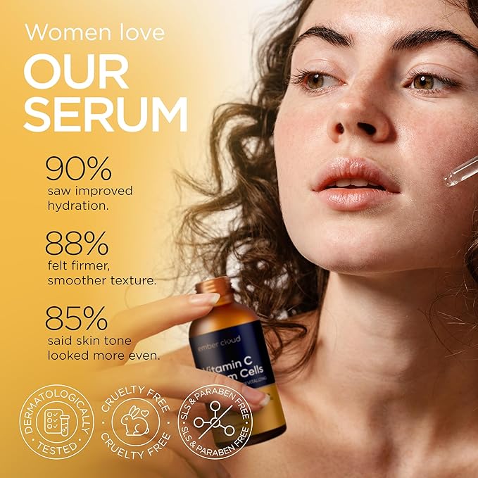 Vitamin C Serum for Face with Stem Cells Hyaluronic Acid Vitamin E Aloe Vera For All Skin Types Anti-Aging Face Seru Supports Skin Health & Even Tone Day and Night Made in USA 1 Oz