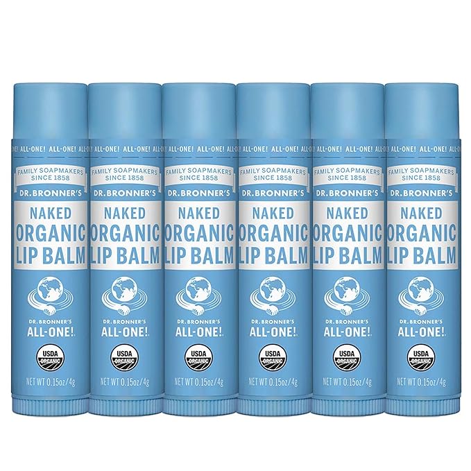 Dr. Bronner’s Organic Lip Balm 6-Pack (.15oz) Natural, Moisturizing, Petroleum-Free Lip Moisturizer with Beeswax & Avocado Oil for Dry Lips, Men & Women - Unscented