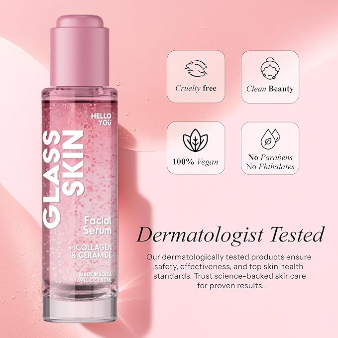 Hello You Collagen Face Serum with Ceramide - Dermatologist Tested, Anti-Aging, Korean Skin Care - Hydrates, Improves Skin Barrier, Promotes Glass Skin, Reduces Fine Lines & Wrinkles - 1.69 Fl Oz