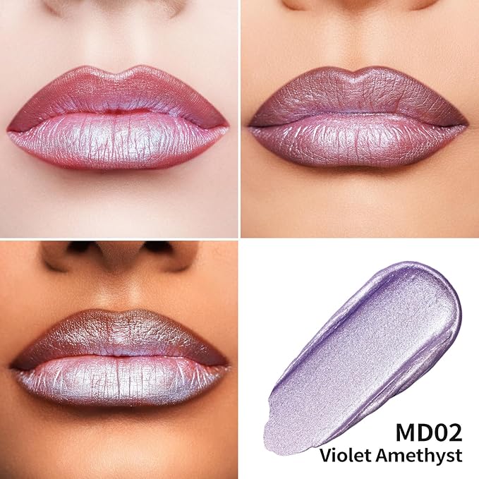 Oulac Pink Metallic Lipstick for Women, Pinky Purple Long Lasting Lip Color, Lightweight Oil Base Formula,Waterproof, No Transfer, also for Eyeshadow, Vegan MD02