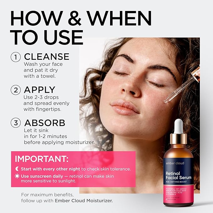 Retinol Serum for Face with Hyaluronic Acid, Vitamin E & Aloe Vera Anti-Aging Serum - All Skin Types - Supports Even Tone - Day and Night - Made in USA - 1 Oz