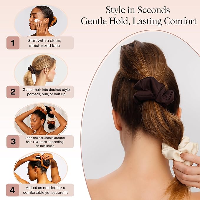 Kitsch Scrunchies for Women - No Crease Hair Ties No Damage | Soft Polyester Scrunchies for All Hair Types | Stylish & Comfortable, For Ponytails & Buns | Ideal Gifts for Women - Sedona, 3pcs