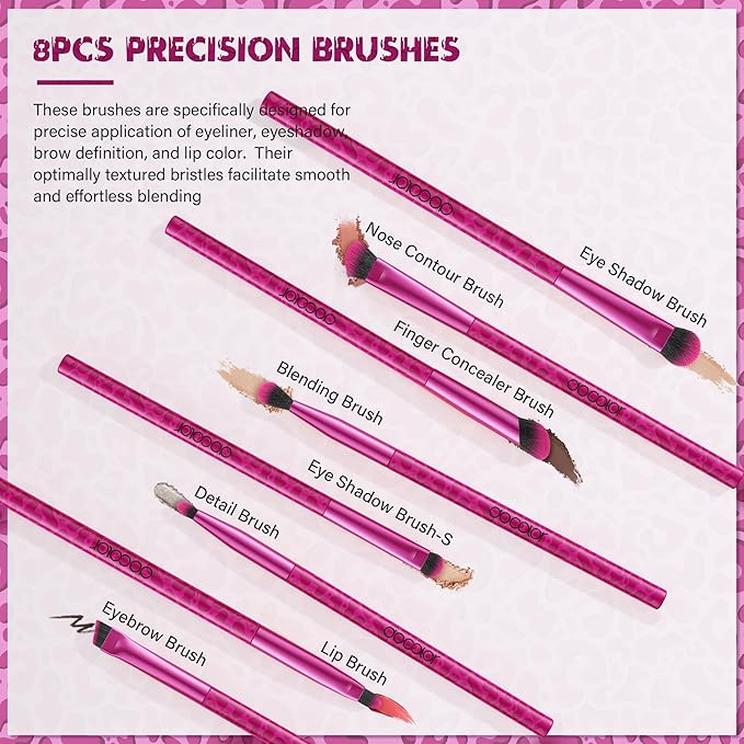 docolor Makeup Brushes 12PCS Pink Leopard Makeup Brush Set Premium Synthetic Foundation Powder Concealers Eyeshadow Blush Make Up Brushes with 1PC Large Powder Puffs