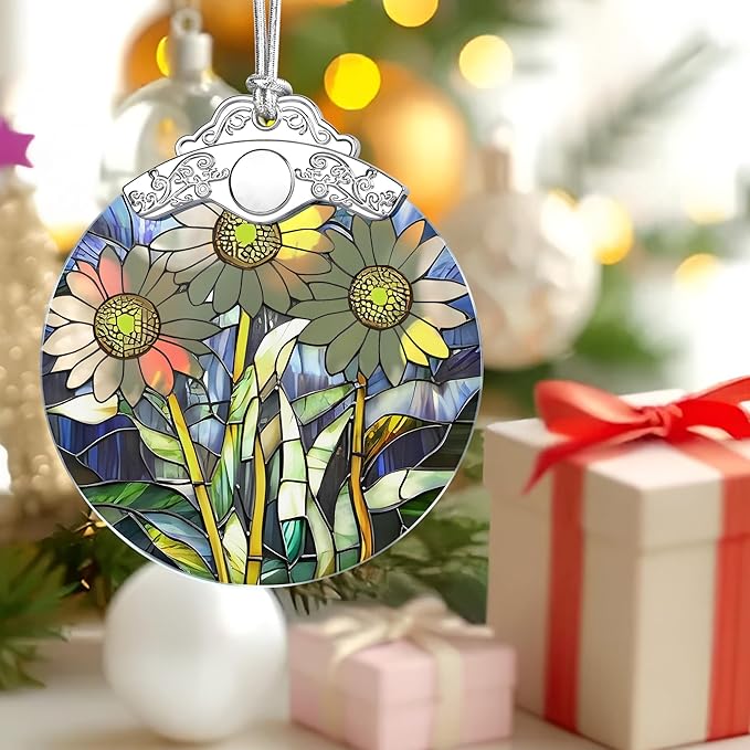 Christmas Ornaments: Stained Glass-Style April Birth Flower Ornament – Christmas Tree Decorations, Holiday Party Gifts, Mother's Day & Birthday Gifts for Women, Mom & Grandma | Birth Flower Gift