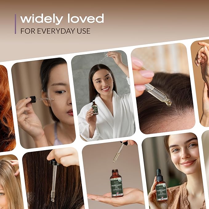 Ella & Eden Organic Rosemary Oil for Hair - 100% Pure, Steam-Distilled, Hexane-Free | Essential Oil for Skin Aromatherapy | Glass Bottle - 4 Oz